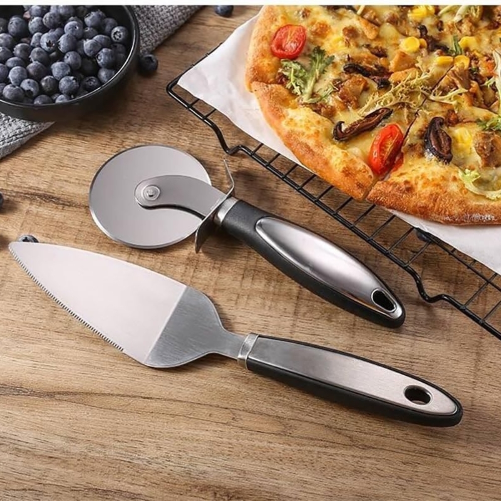 Father's Day Gift Stainless Steel Pizza Cutter and Server Set - Gifts Under $25